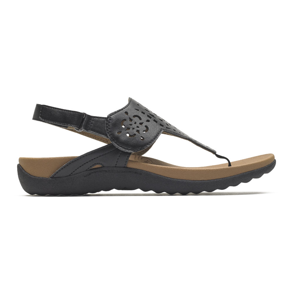 Rockport Sandaler Dame Svart - Ridge Circle Cutout Thong - LWNV65402